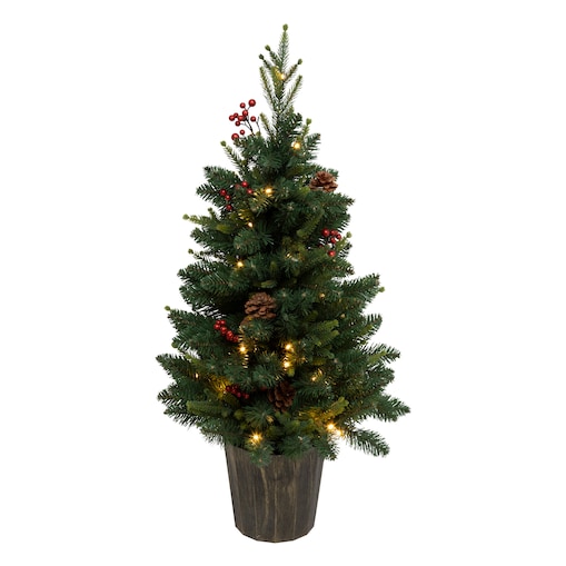 Choinka sztuczna w doniczce KAPPI z lampkami LED i timerem, 90 cm, kolor zielony, tworzywo sztuczne
