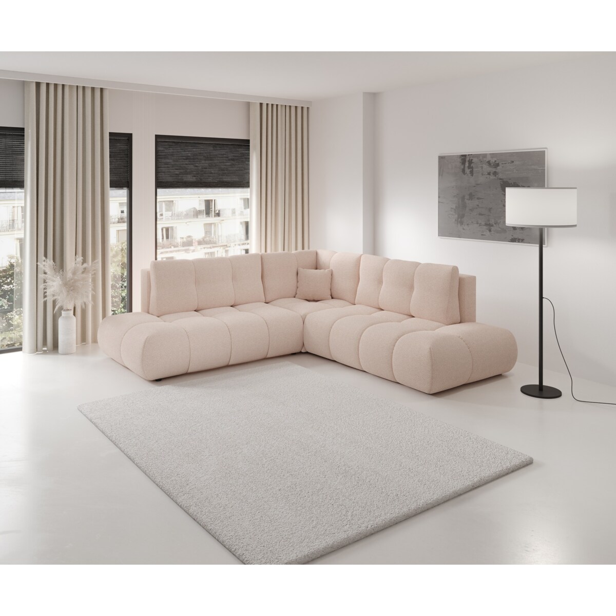 Narożnik pikowany, rozkładany z funkcją spania SOHI, Curio 60 - jasny róż