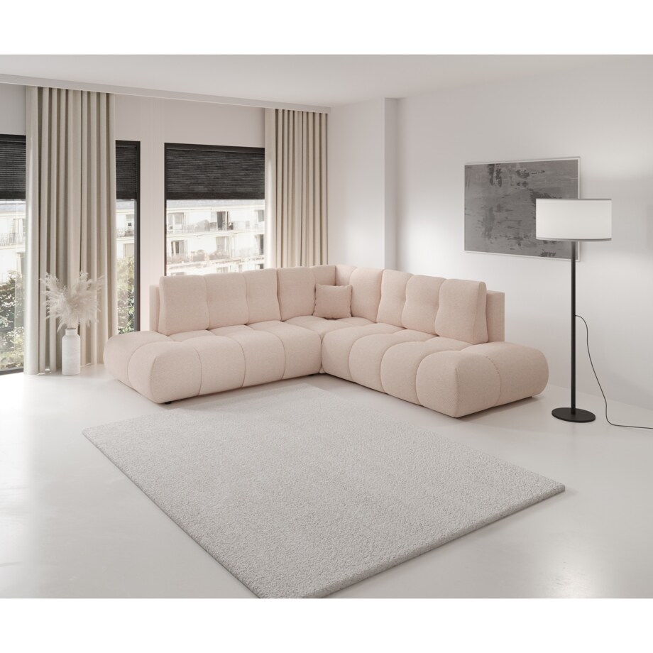 Narożnik pikowany, rozkładany z funkcją spania SOHI, Curio 60 - jasny róż