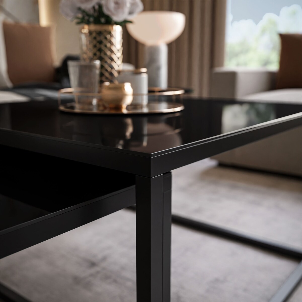 Okrągły kawowy YOSHI 2w1 czarne szkło 35/41 cm