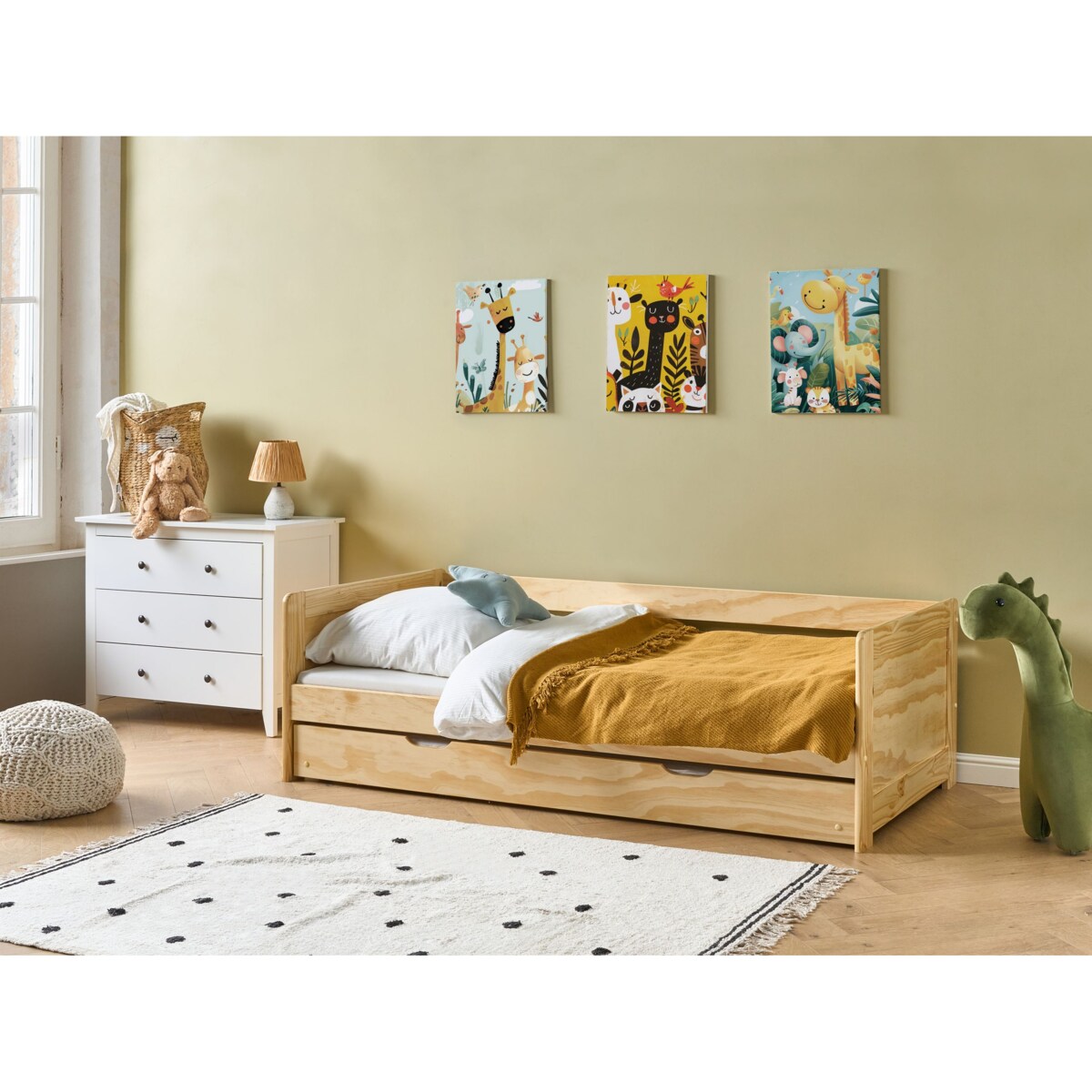 Łóżko wysuwane drewniane 90 x 200 cm jasne GRAVELINES