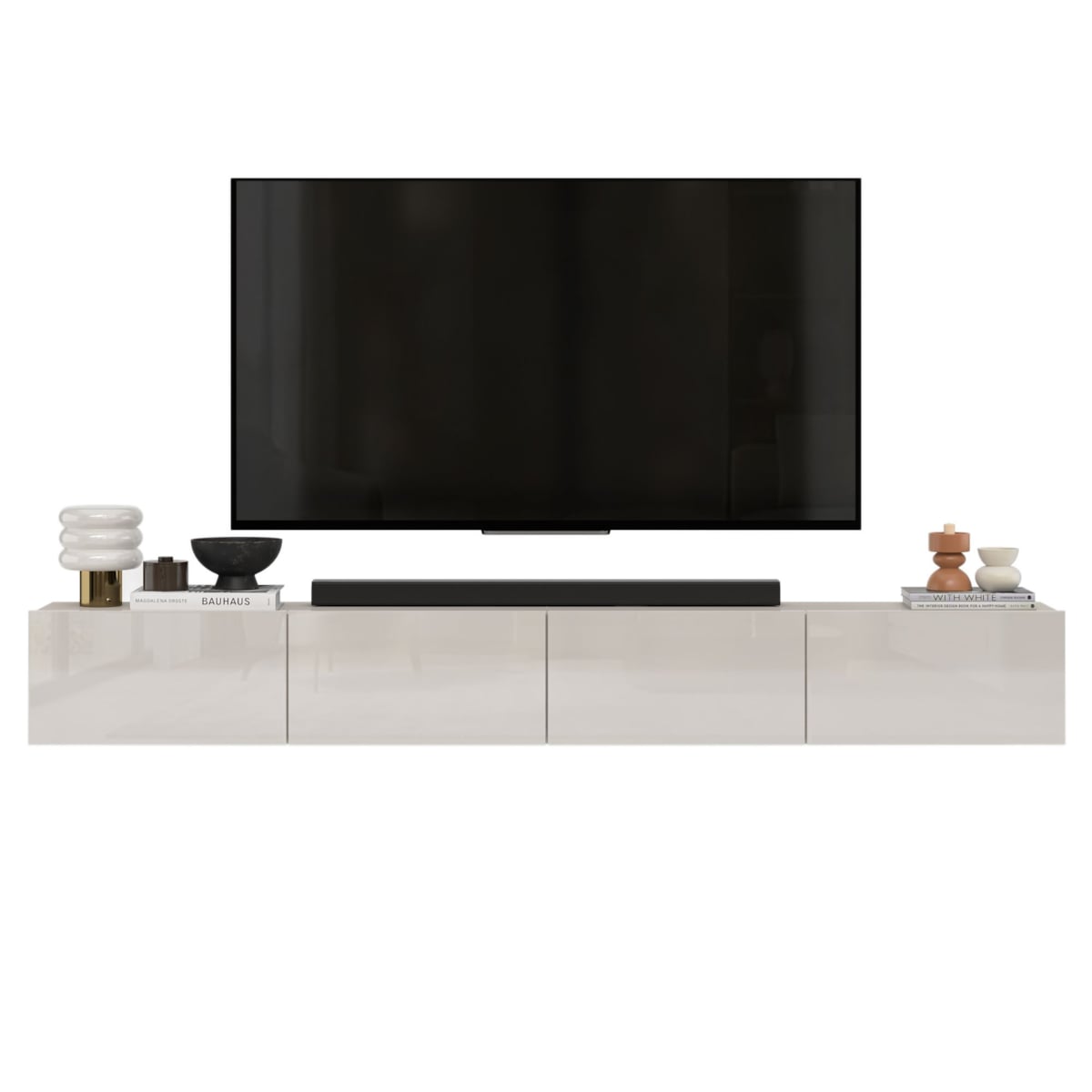 Szafka RTV Glamour Wisząca Komoda RTV Fronty Kaszmir połysk 240 cm