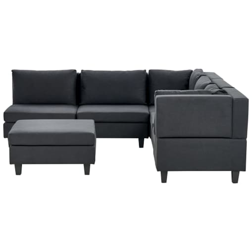 Tapicerowany narożnik modułowy 5-osobowy z otomaną czarny UNSTAD