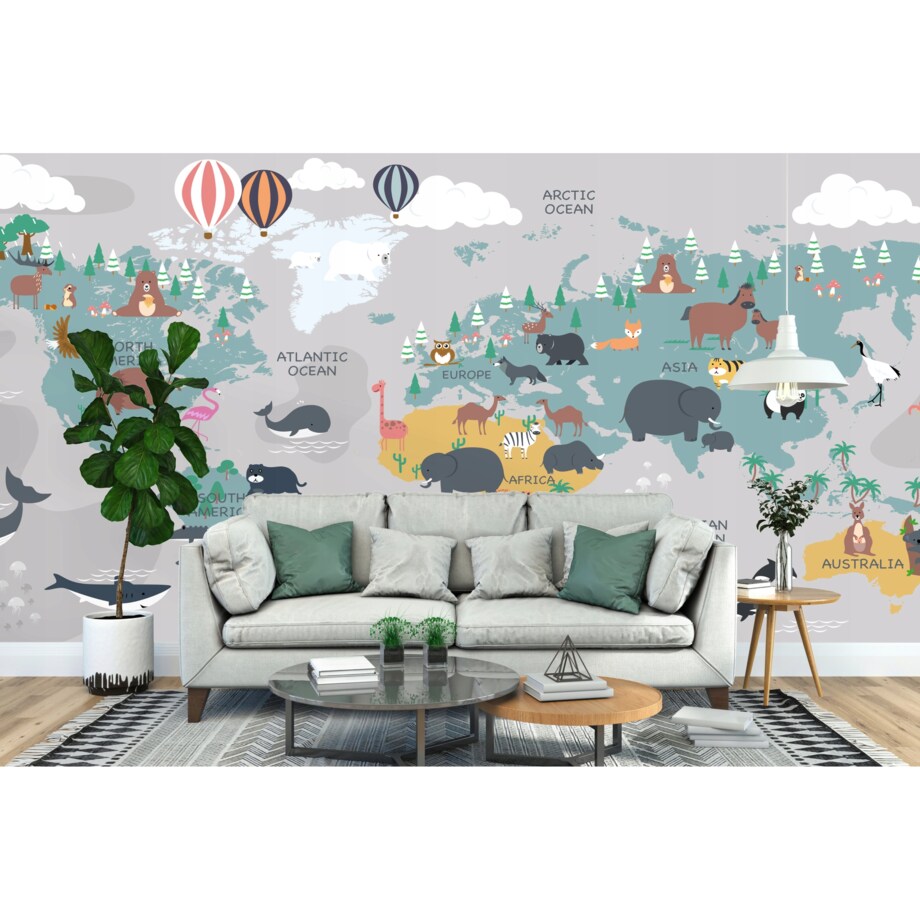 Fototapeta Mapa_Swiata_Ze_Zwierzetami Do Sypialni Salonu Ścienna 400X280