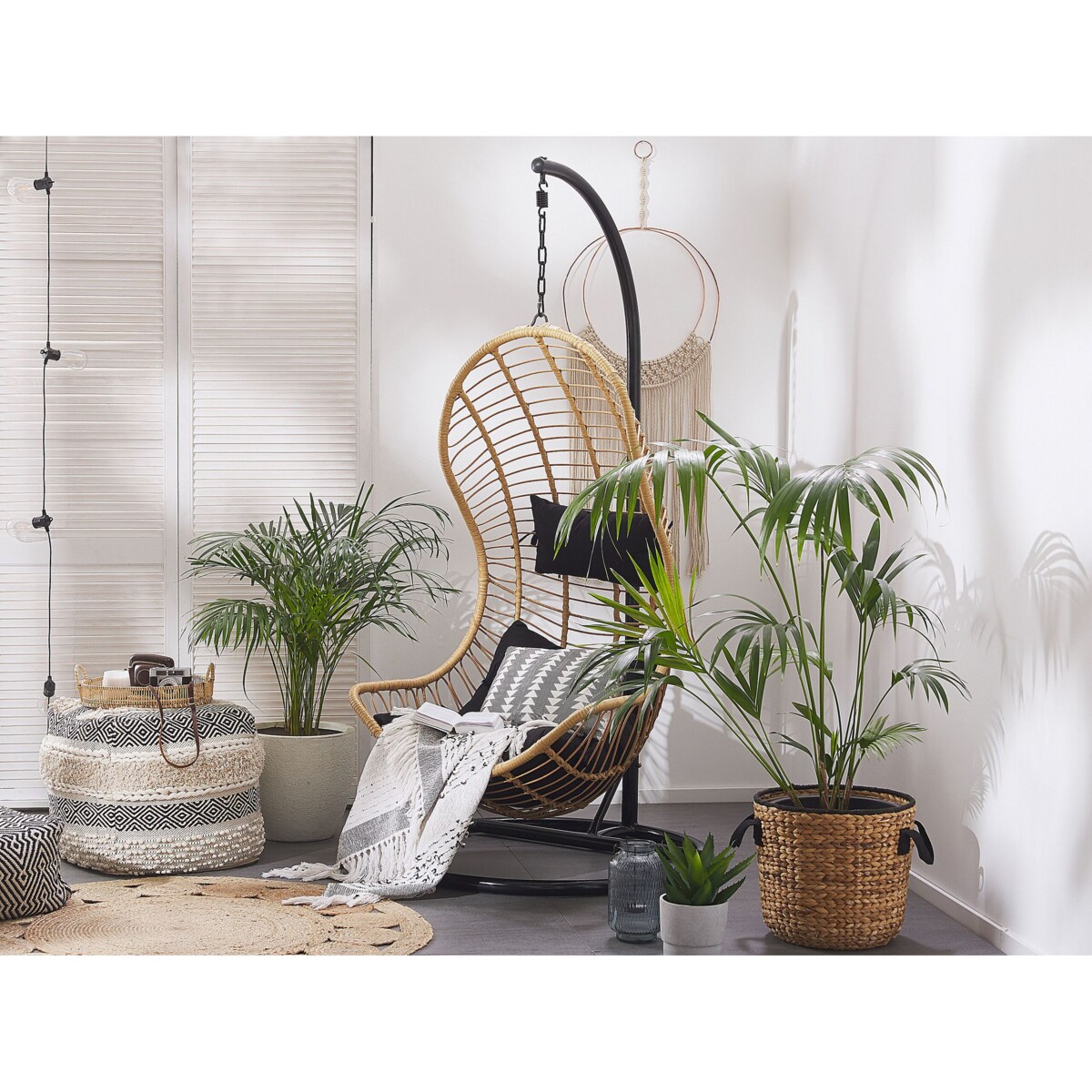 Fotel wiszący ze stojakiem z technorattanu naturalny PINETO