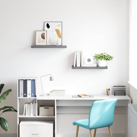 vidaXL Półki ścienne, 2 szt., szare, 60x23,5x3,8 cm, MDF