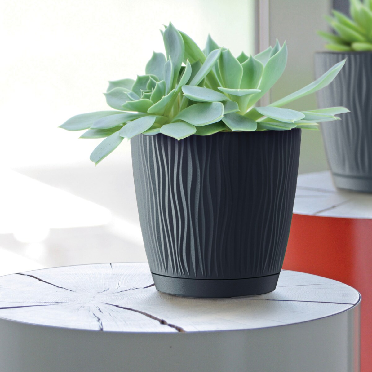 Doniczka Osłonka Okrągła Z Podstawką 16,8 Cm Antra