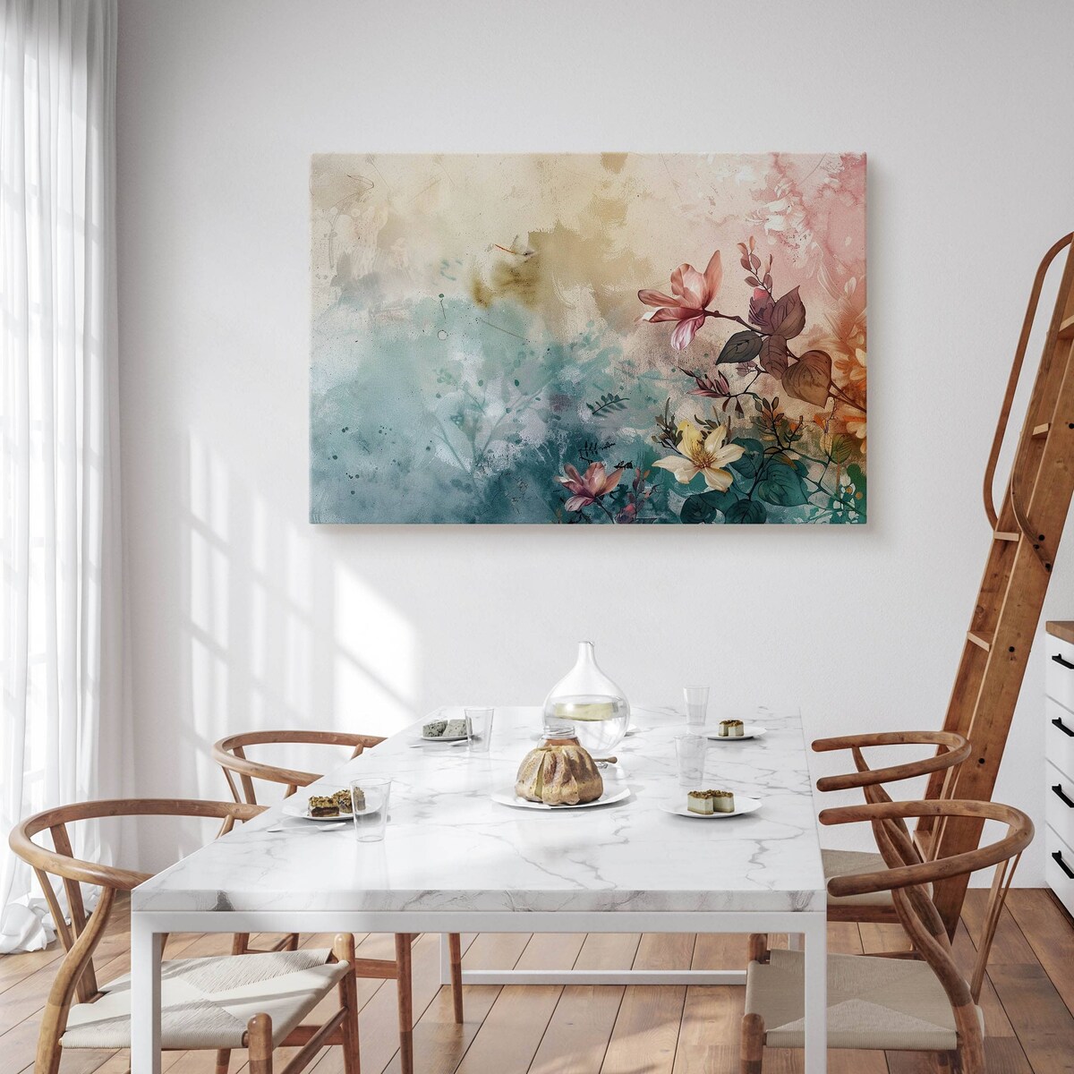 Obraz Do Salonu Sypialni Kolorowe Kwiaty Liście Beton Abstrakcja 120x80cm