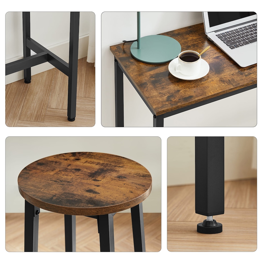 Stół Barowy + 2 Taborety Do Jadalni Kuchni Salonu Biura Brązowy