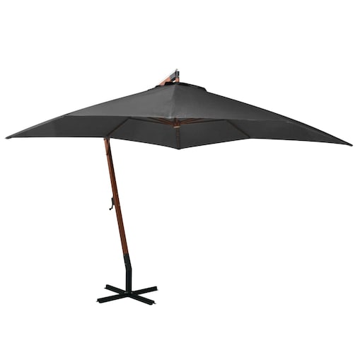 vidaXL Parasol ogrodowy wiszący, na jodłowym słupku, antracyt, 3x3 m