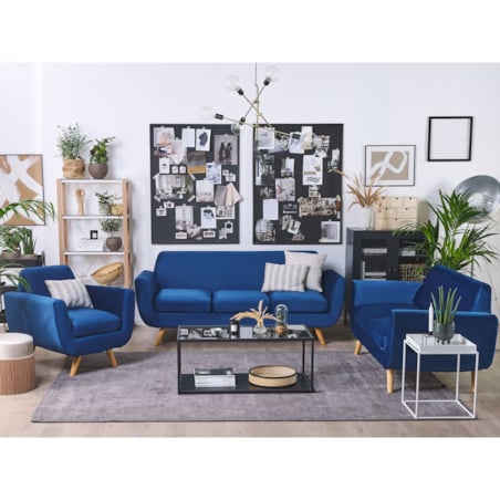 Pokrowiec na sofę 3-osobową welurowy niebieski BERNES