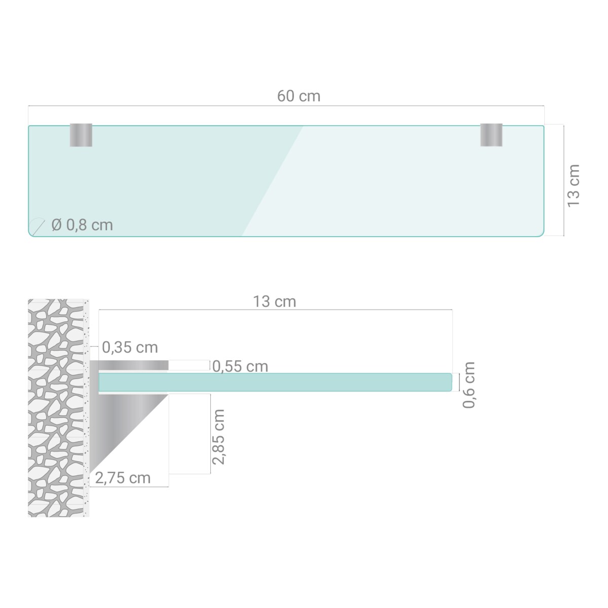 Szklana półka do łazienki - transparentna - 60x13 cm