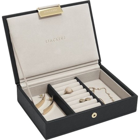 Szkatułka na biżuterię Stackers mini czarna velvet z pokrywką