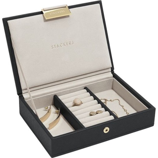 Szkatułka na biżuterię Stackers mini czarna velvet z pokrywką