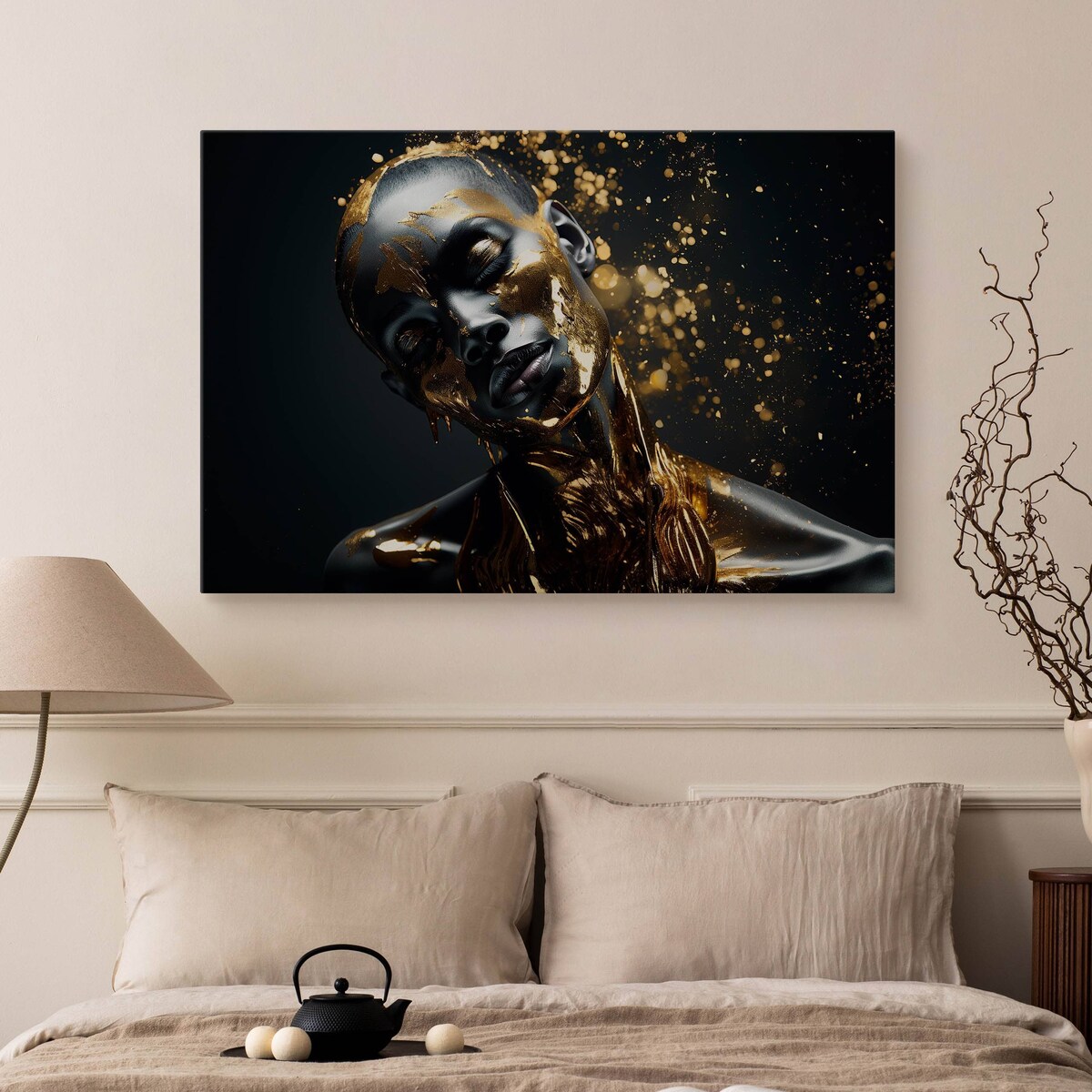 Obraz Canvas Abstrakcyjny Portret Kobiety Glamour Elementy Złota 120x80cm