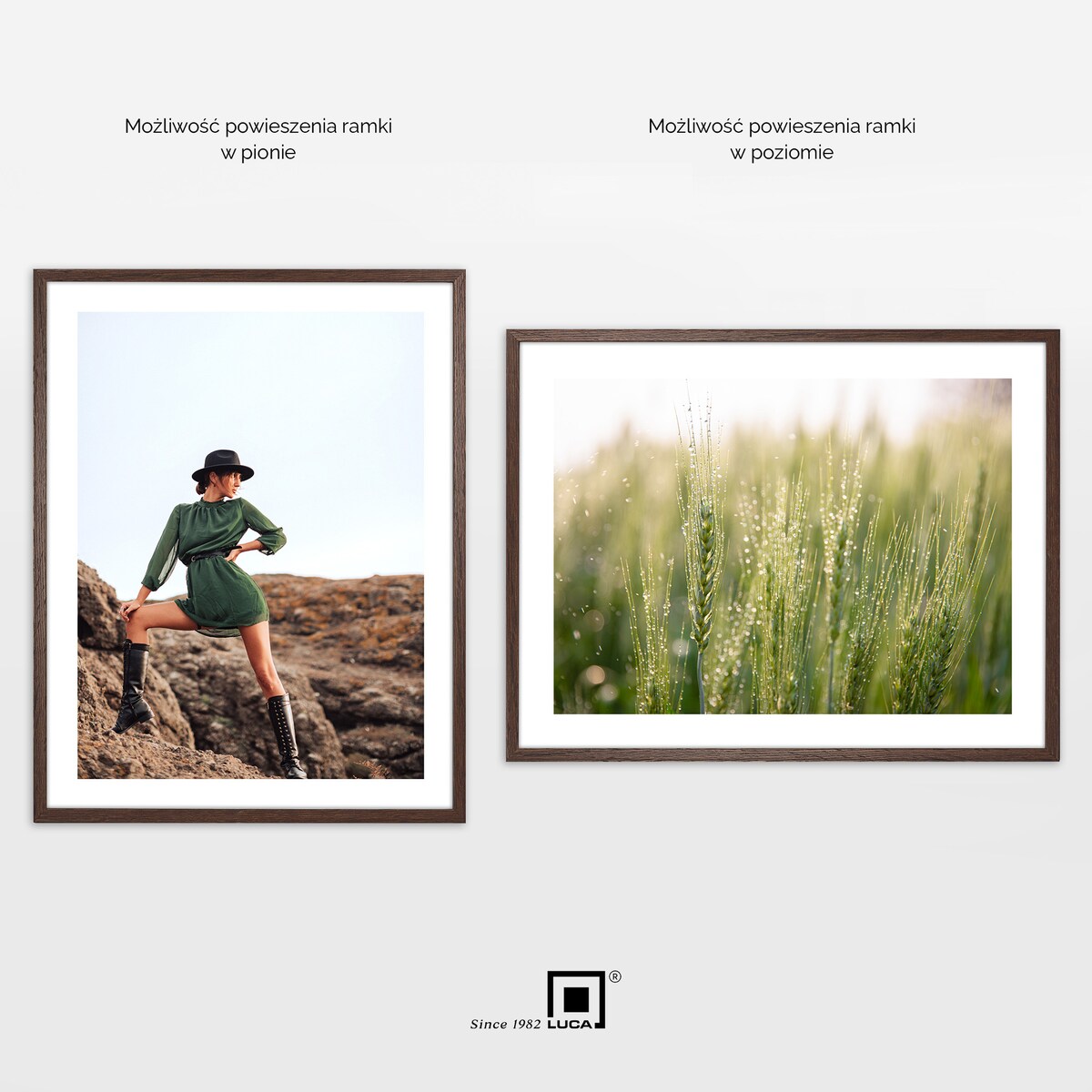 Brązowa ciemna ramka na zdjęcia 40x50 cm wisząca poziom pion rama MDF z plexi klasyczna ramka