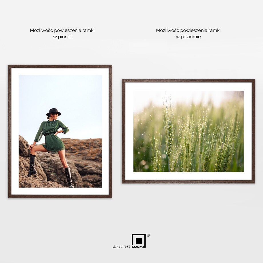 Brązowa ciemna ramka na zdjęcia 40x50 cm wisząca poziom pion rama MDF z plexi klasyczna ramka