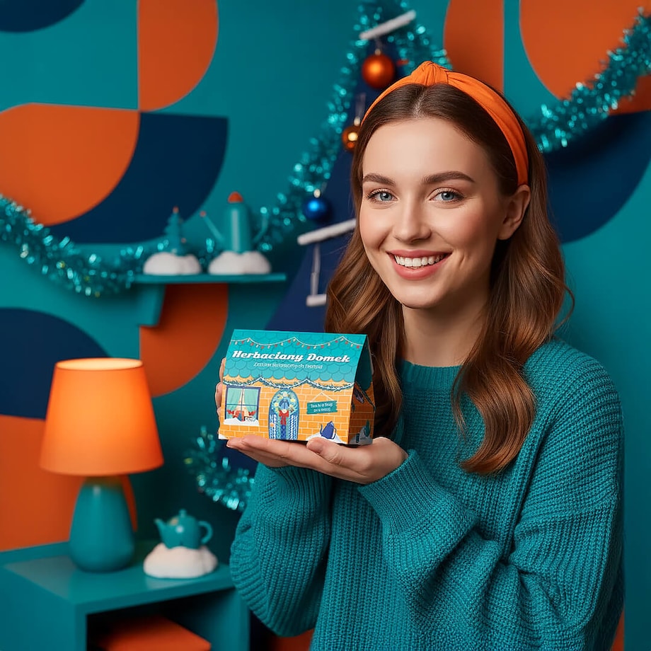 ŚWIĄTECZNY ZESTAW PREZENTOWY "HERBACIANY DOMEK" 5 SMAKÓW HERBAT SYPANYCH - PREZENT UPOMINEK NA MIKOŁAJA ŚWIĘTA GWIAZDKĘ BOŻE NARODZENIE POD CHOINKĘ DLA KOBIETY FACETA