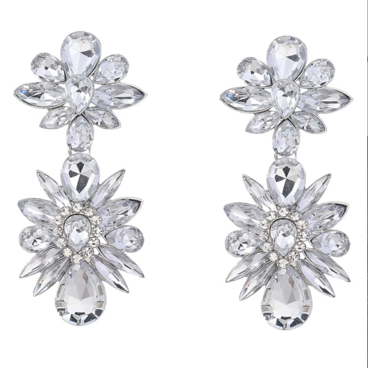 Kolczyki srebrne XXL z kryształami efektowne na pokaz wieczorowe wyjście