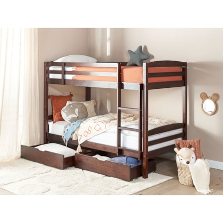 Łóżko piętrowe z szufladami drewniane 90 x 200 cm ciemne REGAT