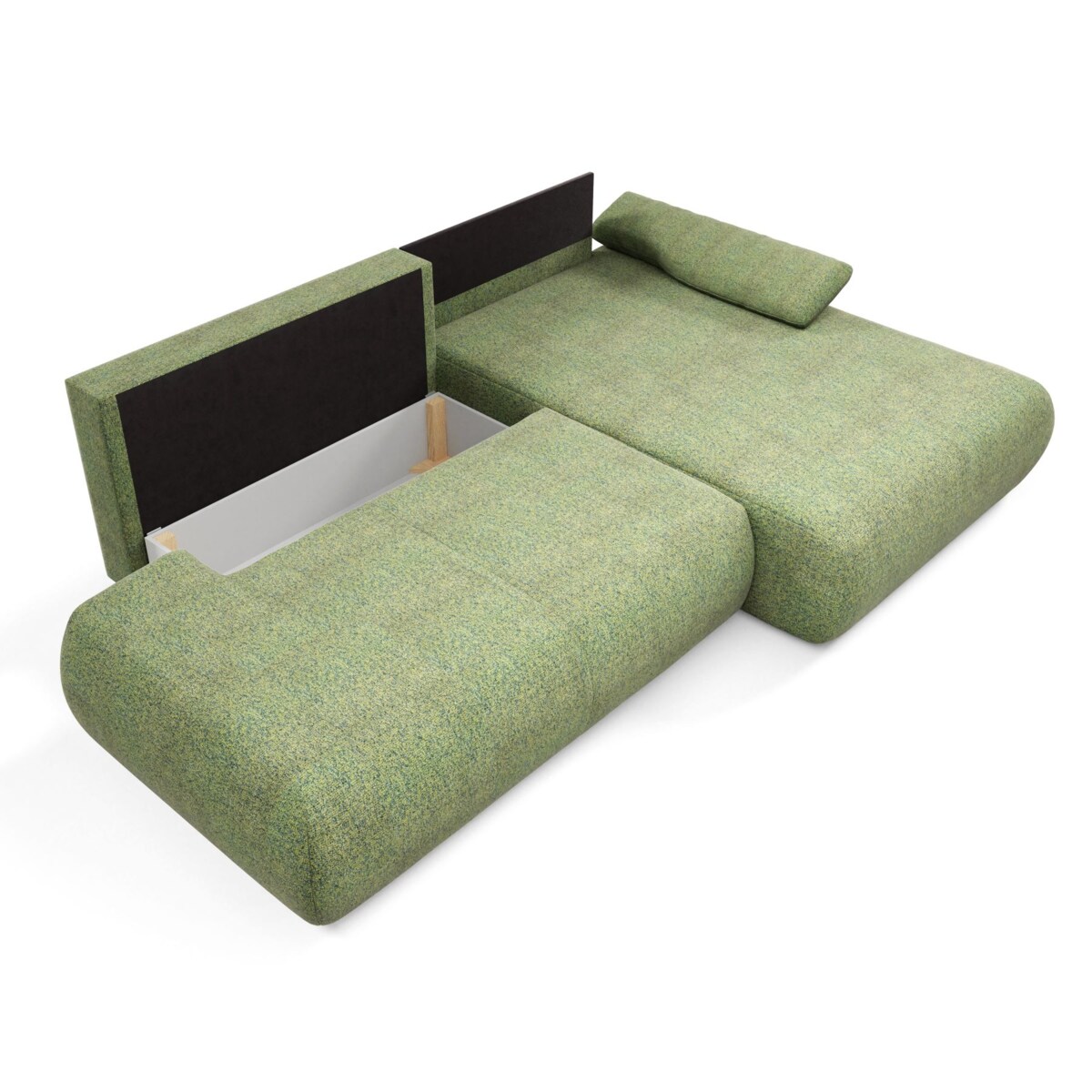 Narożnik rozkładany PENTI z pojemnikiem na pościel, prawy, zielony
