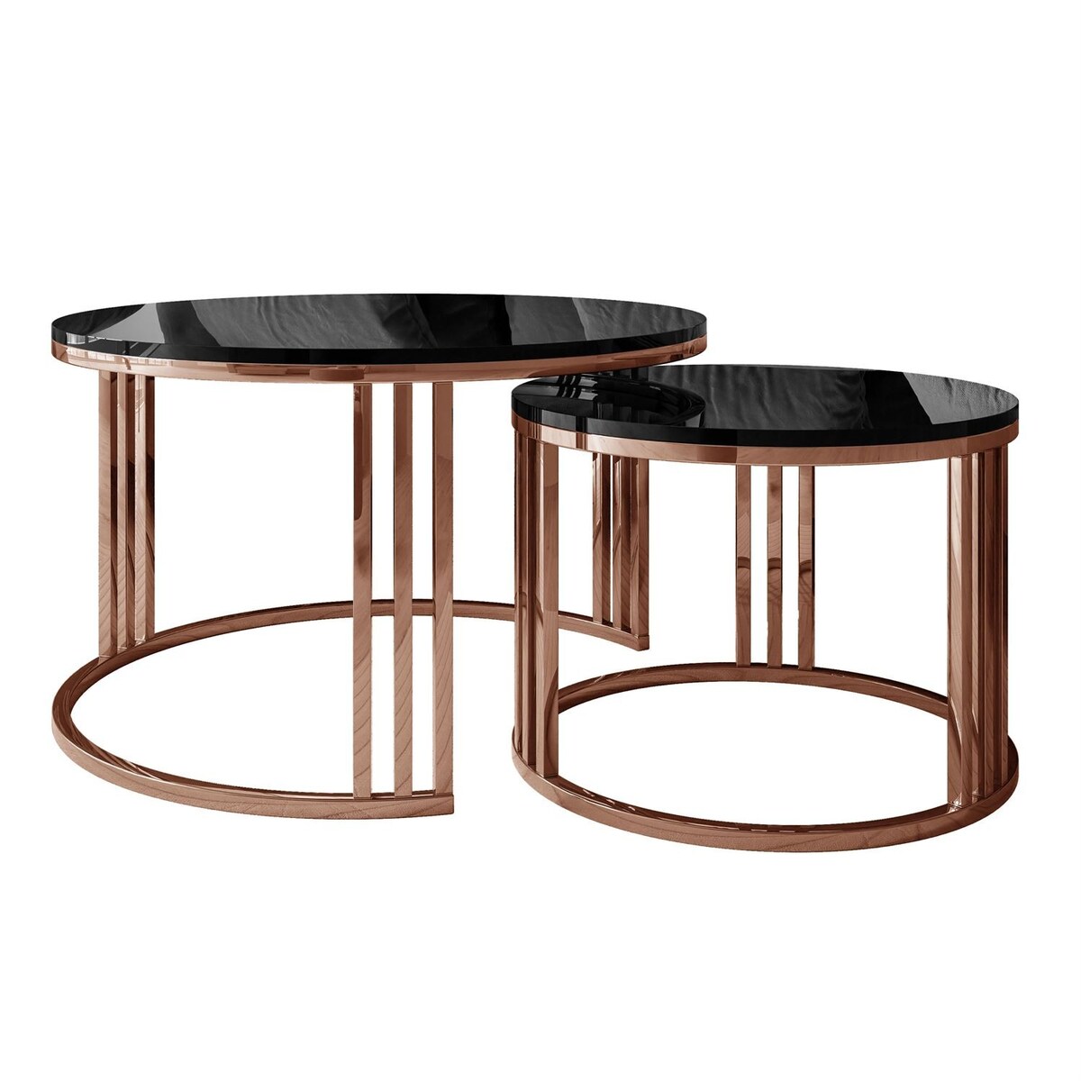 Zestaw stolików kawowych LORI 2w1 połysk, miedziana podstawa, czarny połysk