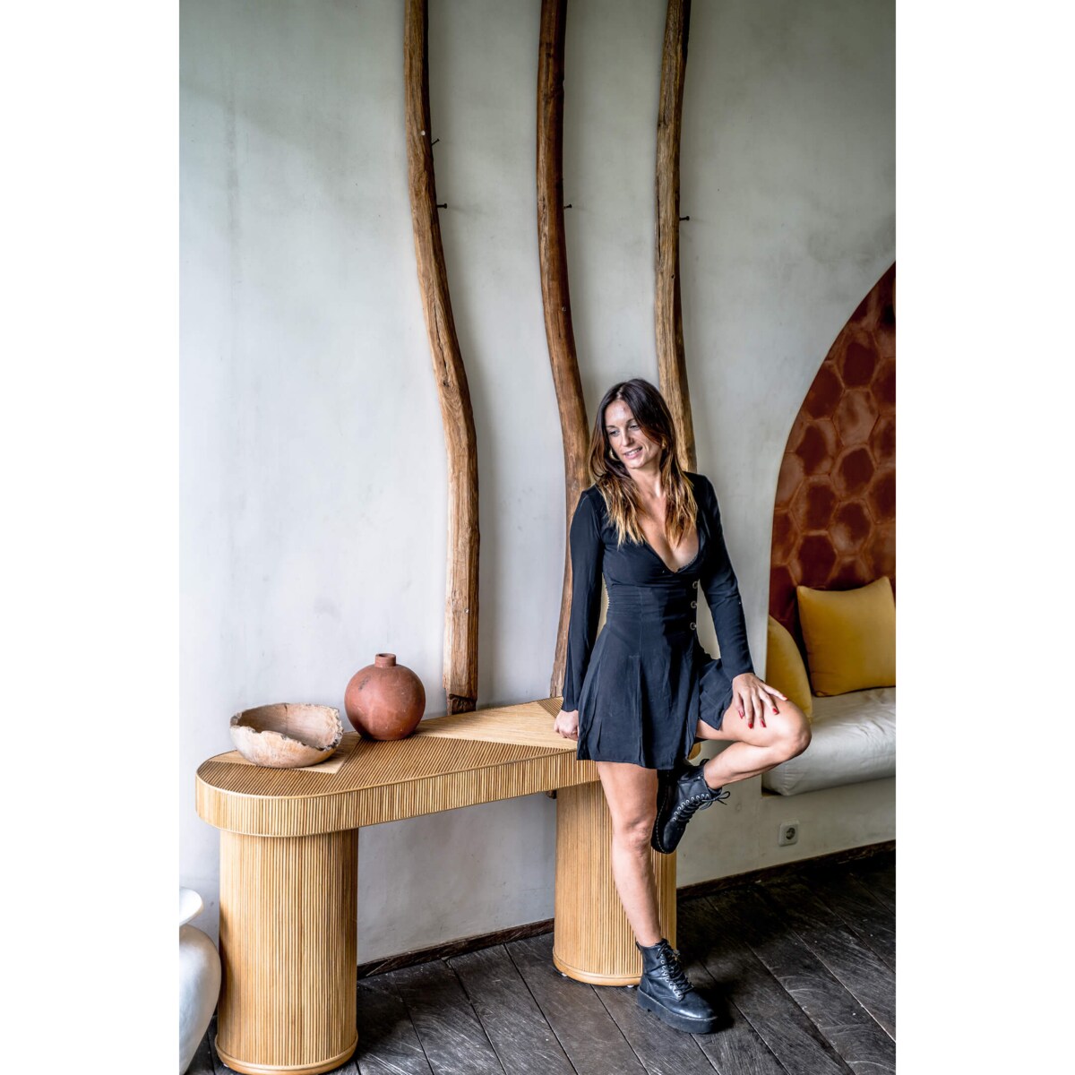 STOLIK KONSOLA KACA naturalny rattan