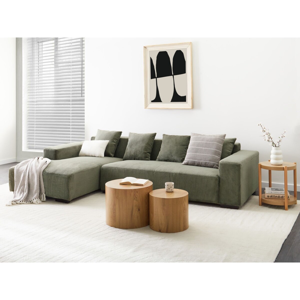 Narożnik LUNGO Sztruks Zielony dla 4 osób Prawostronny