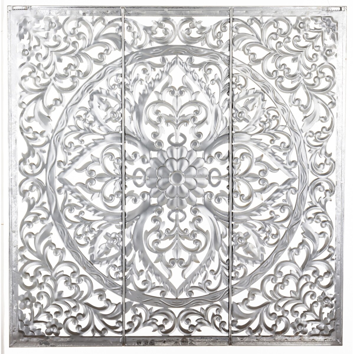 Dekoracja ścienna metalowa 80x80x2 cm ROZETA srebrna