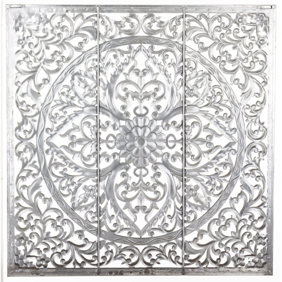 Dekoracja ścienna metalowa 80x80x2 cm ROZETA srebrna