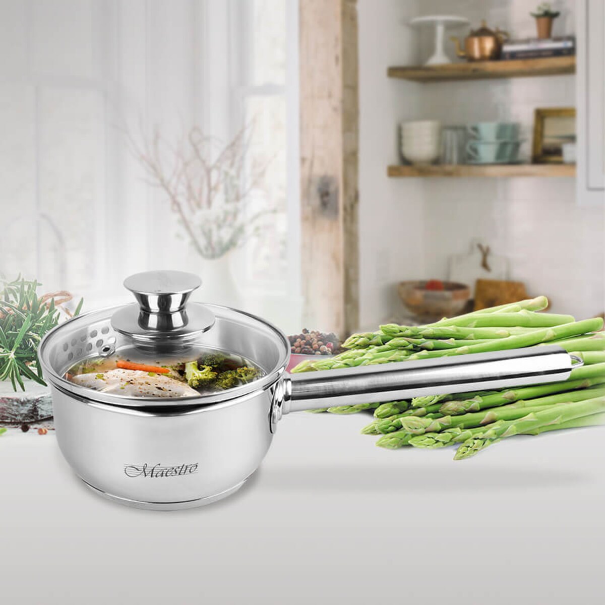 Rondel stalowy z pokrywką na indukcję gaz mały 14cm 1.0L MAESTRO