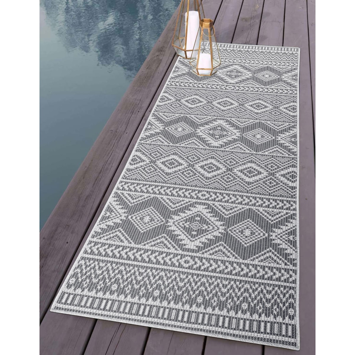 Dywan na zewnątrz i do wnętrz boho Paloa 35220 Antracyt 150x150