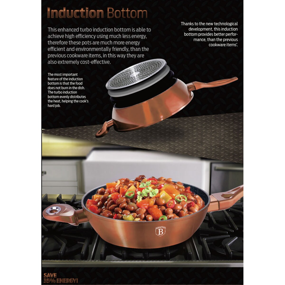 Patelnia z powłoką granitową 28cm BERLINGER HAUS Metallic Rosegold