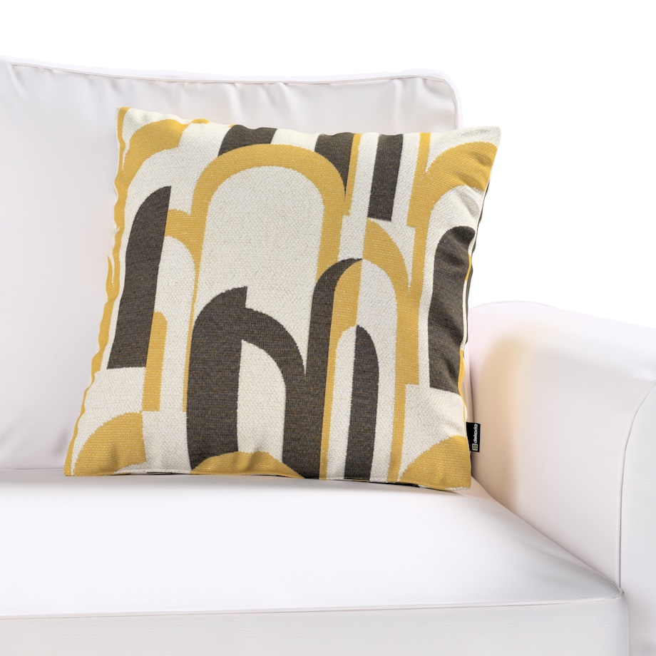 Poszewka Wera na poduszkę 45x45 czarno-żółte wzory na kremowym tle