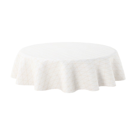 Obrus okrągły 130 x 130 cm beżowe trójkąty na kremowo-białym tle