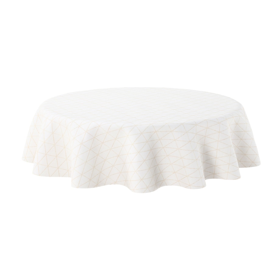 Obrus okrągły 130 x 130 cm beżowe trójkąty na kremowo-białym tle