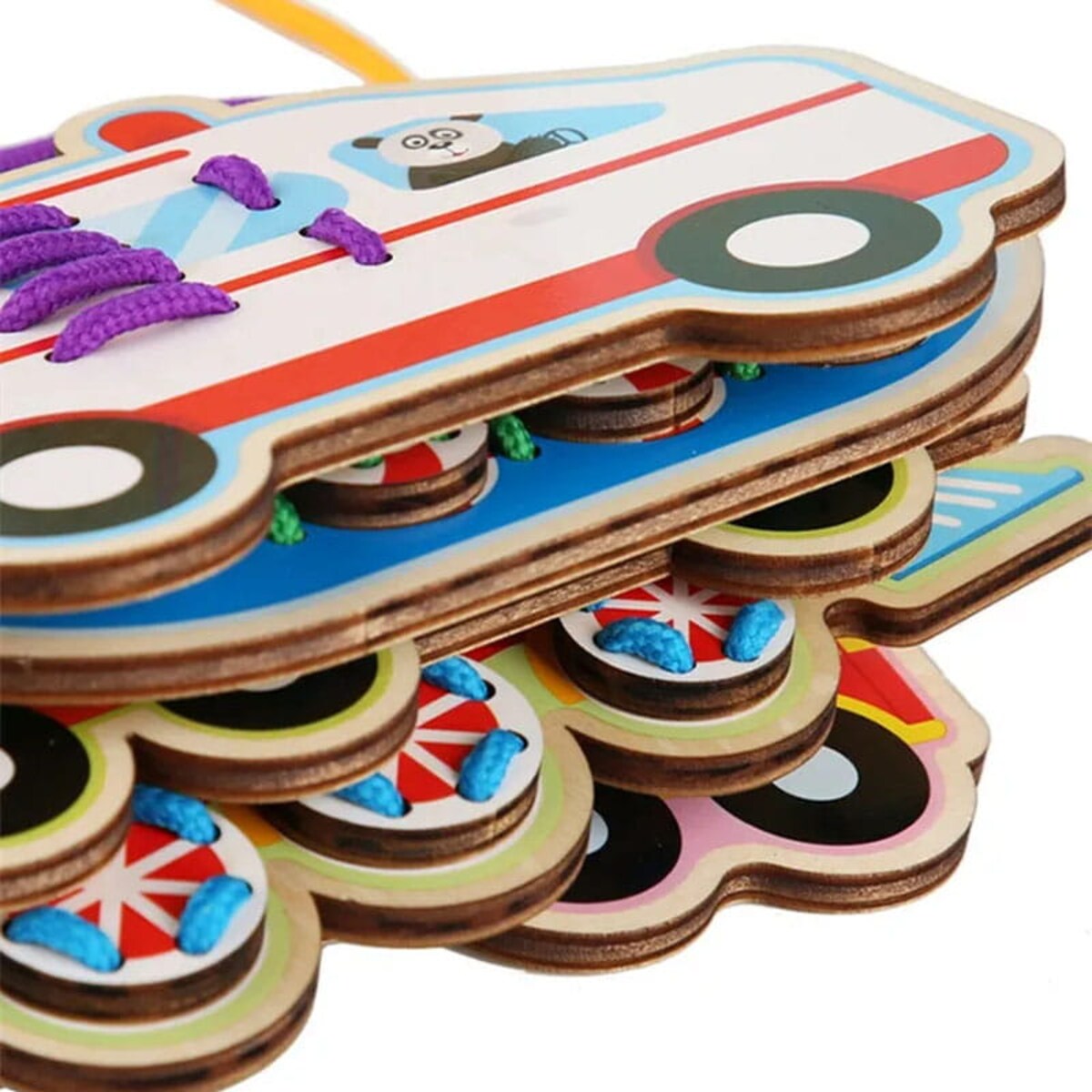 Puzzle drewniane Montessori - sznurówki - nauka wiązania Warzywa