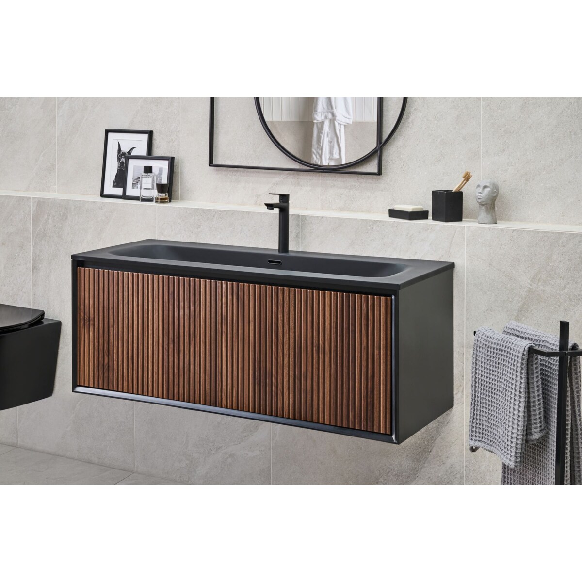 Szafka łazienkowa wisząca z umywalką TITICACA 120 cm Ciemnobrązowy