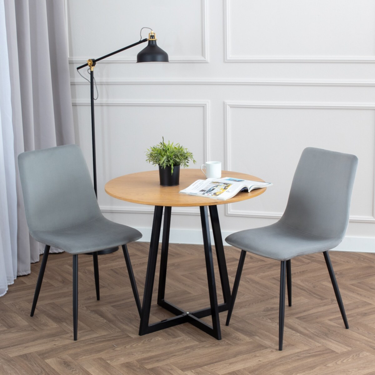 Krzesło tapicerowane welurowe klasyczne szare gładkie do salonu jadalni