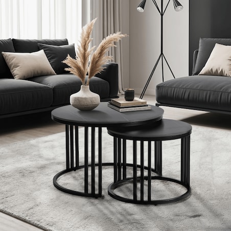 Stolik Kawowy Okrągły Ceramiczny Czarny Marmur Ława Glamour 2w1 JERRY