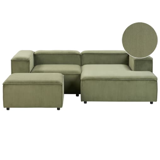 Sofa narożna lewostronna z otomaną ARDAL Zielony Sztruks Lewostronny