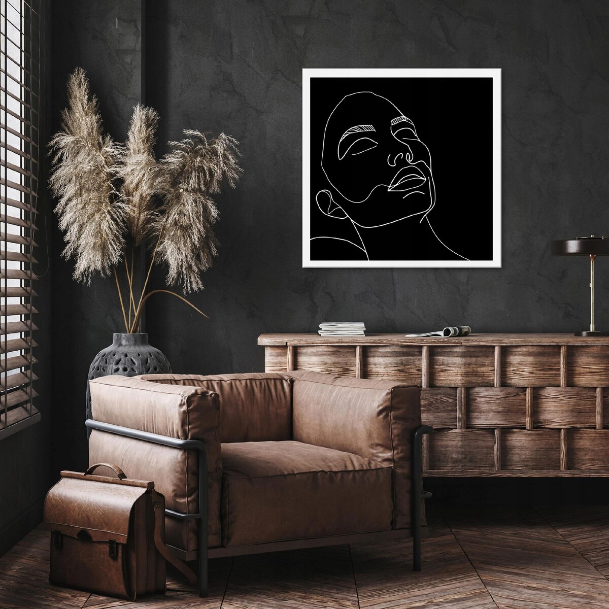 OBRAZ LINE ART KOBIETA KWADRAT NA PŁÓTNIE ŚCIANĘ DO SYPIALNI SALONU 80x80