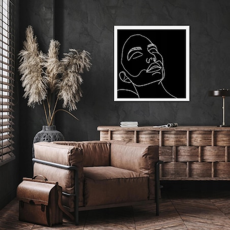OBRAZ LINE ART KOBIETA KWADRAT NA PŁÓTNIE ŚCIANĘ DO SYPIALNI SALONU 80x80
