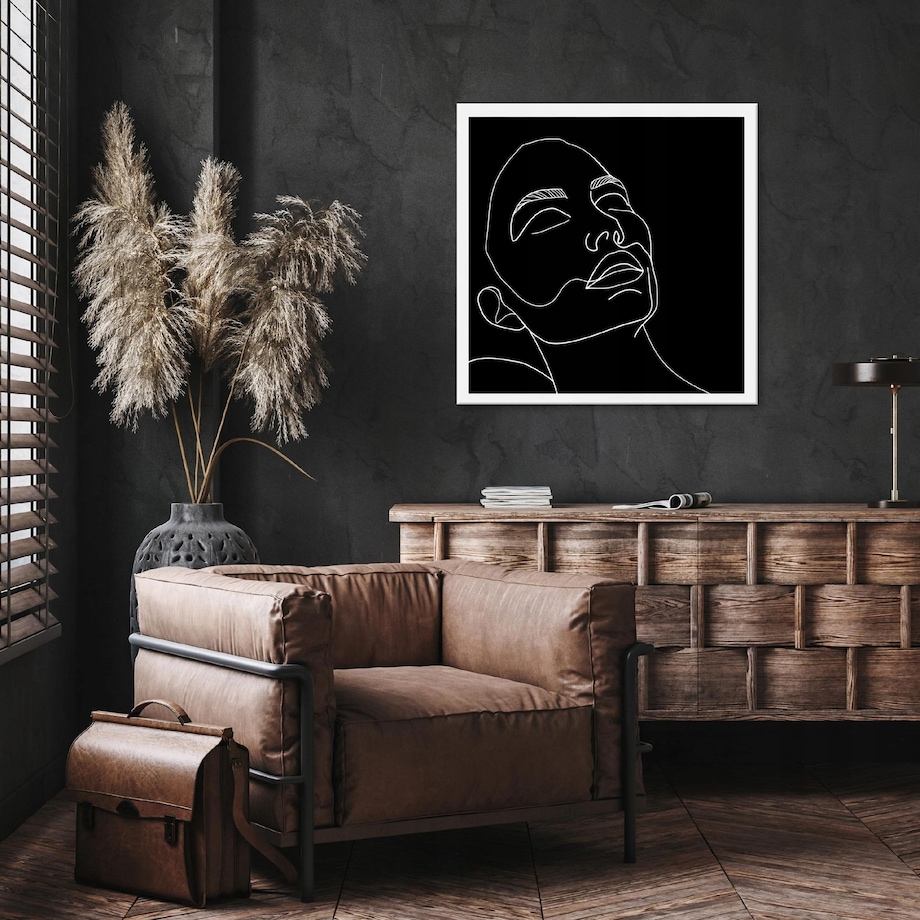 OBRAZ LINE ART KOBIETA KWADRAT NA PŁÓTNIE ŚCIANĘ DO SYPIALNI SALONU 80x80