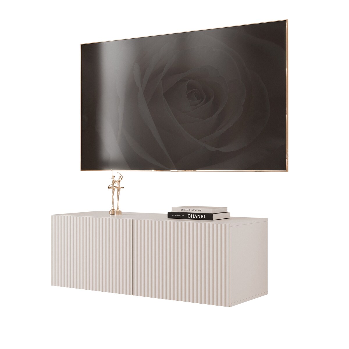 Szafka RTV wisząca KASZMIROWA ANGEL ryflowana 100 cm z oświetleniem LED