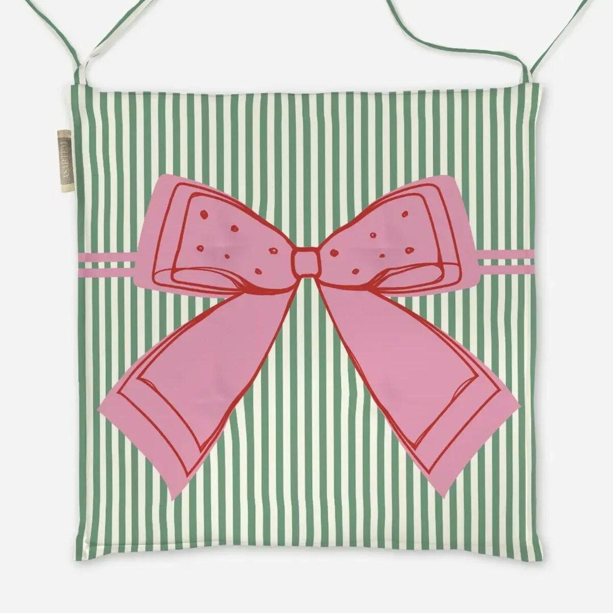 Poduszka świąteczna na krzesło - Kokardka - zielone paski