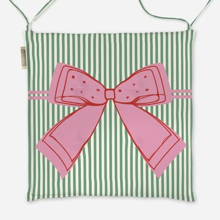Poduszka świąteczna na krzesło - Kokardka - zielone paski