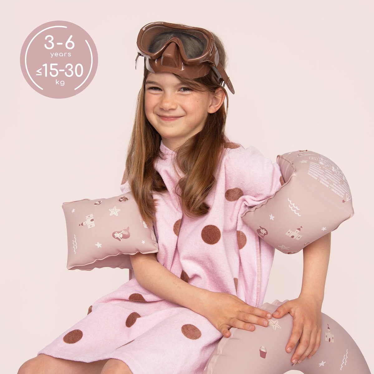 Sipo, Dmuchane Rękawki Do Pływania Dla Dzieci, Na Basen, 3-6 Lat, 15-30 Kg, Różowe