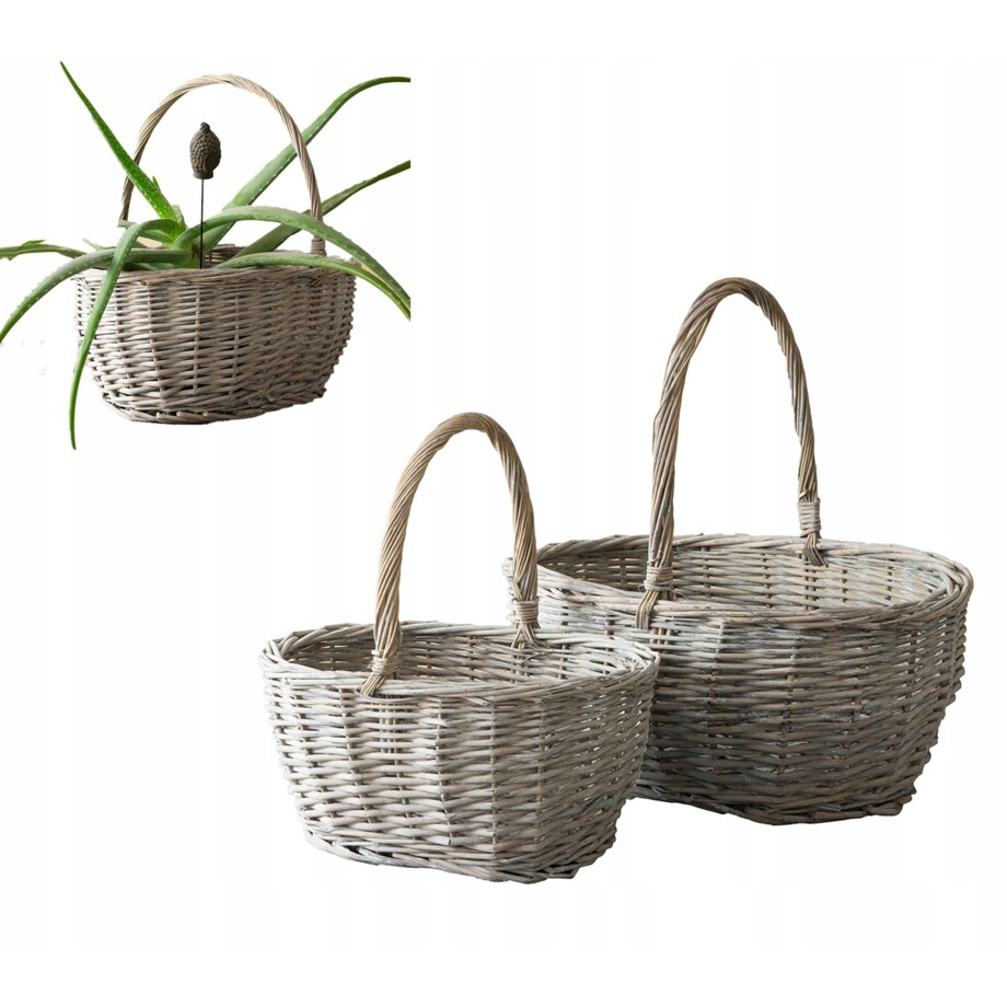 DONICA WIKLINOWA KOSZ osłonka na donicę naturalna STYL BOHO szara 2 szt.