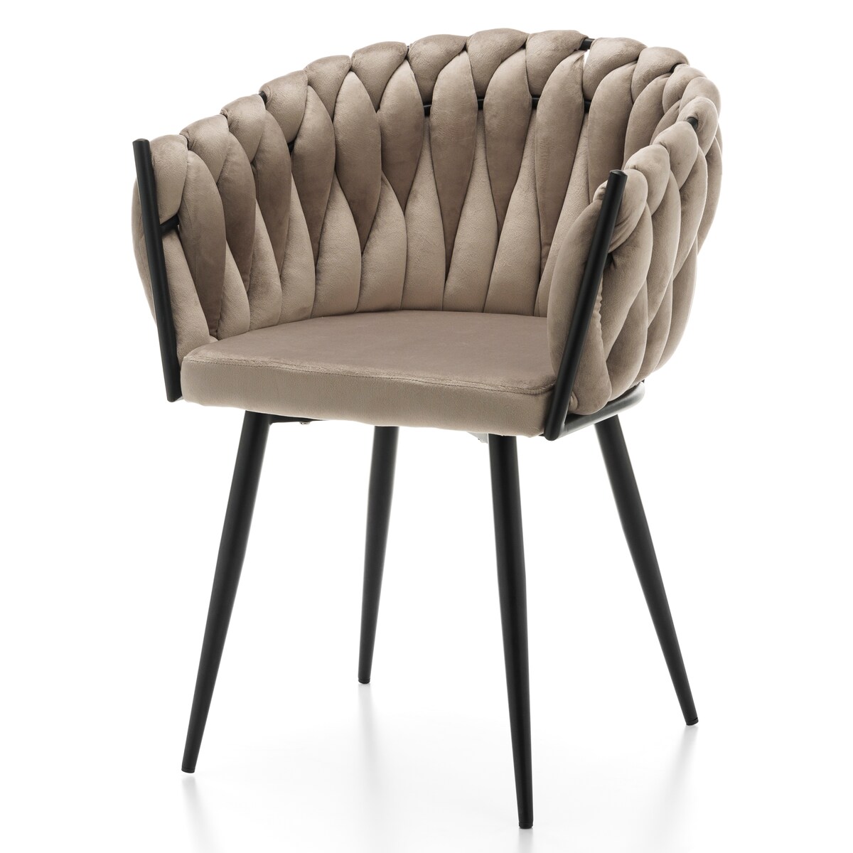 Krzesło tapicerowane plecione glamour salon welurowe LATINA ciemnobeżowa